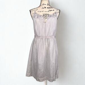 Loft Shift Dress Gray Cotton Silk Blend Rosette Accents Ribbon Waist Summer Twee